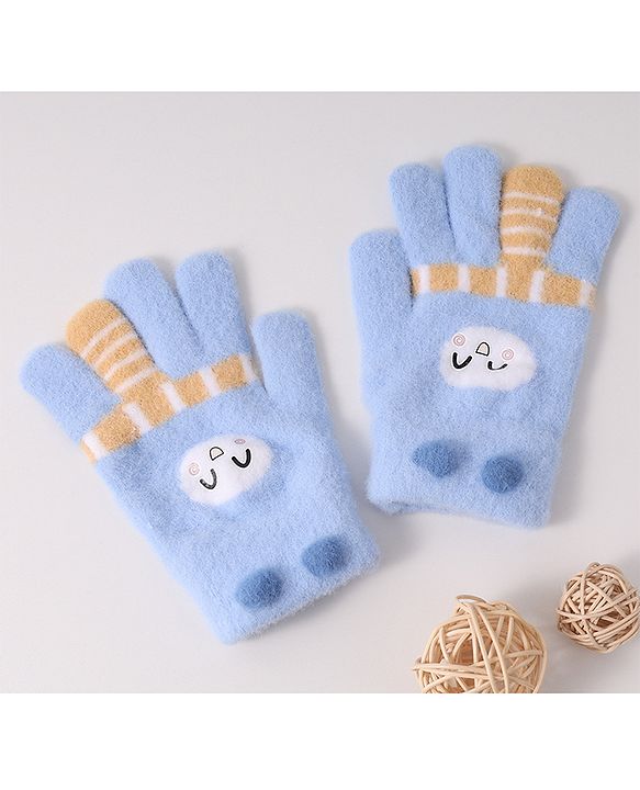 Babyhug Woollen Designed Gloves - Light Blue