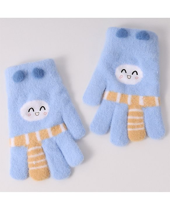 Babyhug Woollen Designed Gloves - Light Blue