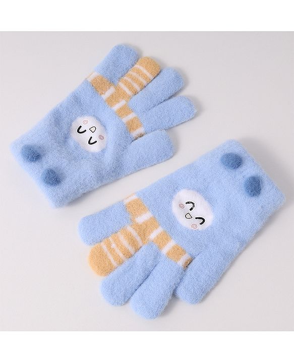Babyhug Woollen Designed Gloves - Light Blue