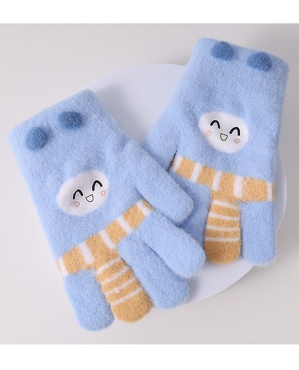 Babyhug Woollen Designed Gloves - Light Blue