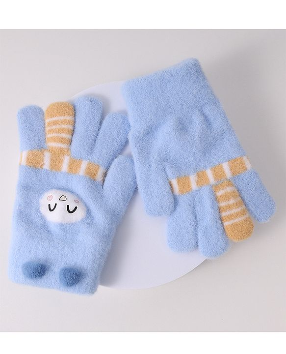 Babyhug Woollen Designed Gloves - Light Blue