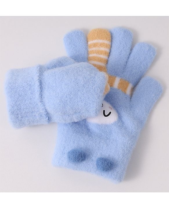 Babyhug Woollen Designed Gloves - Light Blue