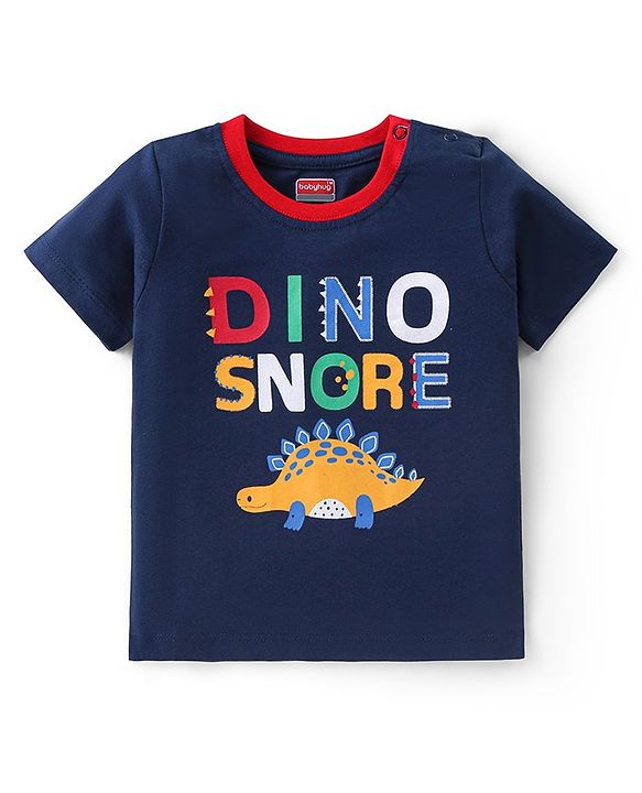 Babyhug Cotton Knit Half Sleeves Night Suit With Dino Print - Navy & White
