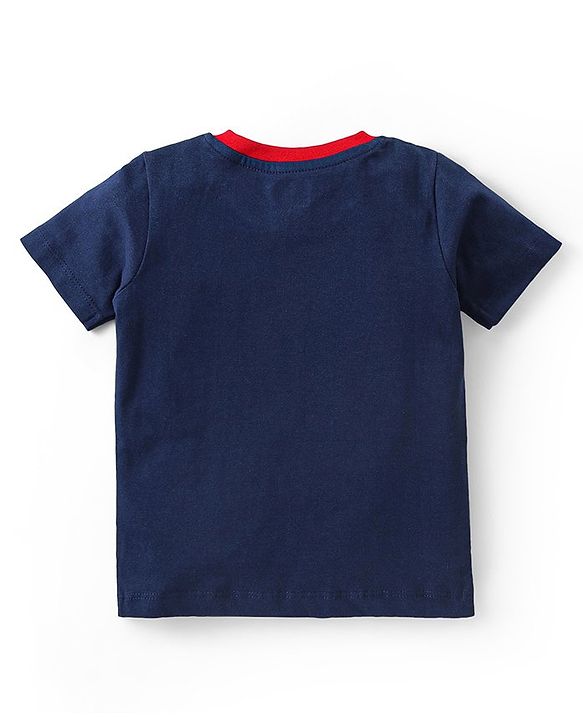 Babyhug Cotton Knit Half Sleeves Night Suit With Dino Print - Navy & White