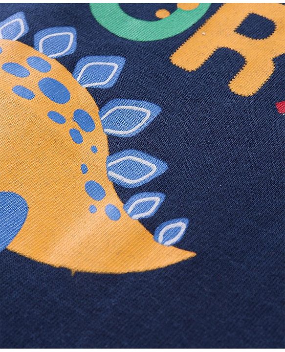 Babyhug Cotton Knit Half Sleeves Night Suit With Dino Print - Navy & White