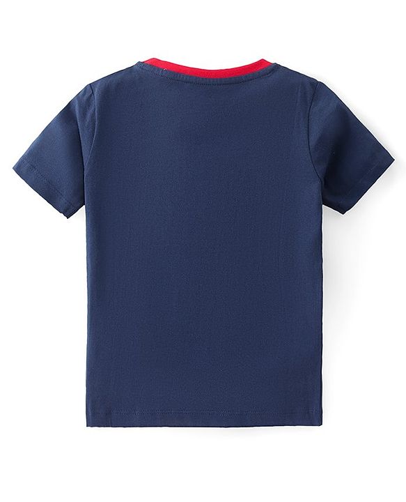 Babyhug Cotton Knit Half Sleeves Night Suit With Dino Print - Navy & White