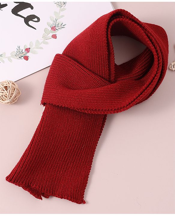 Babyhug Woollen Cap & Muffler Set with Bear Applique - Maroon
