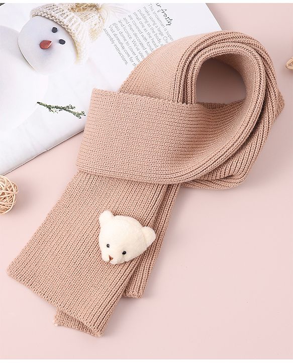 Babyhug Woollen Cap & Muffler Set with Bear Applique - Maroon