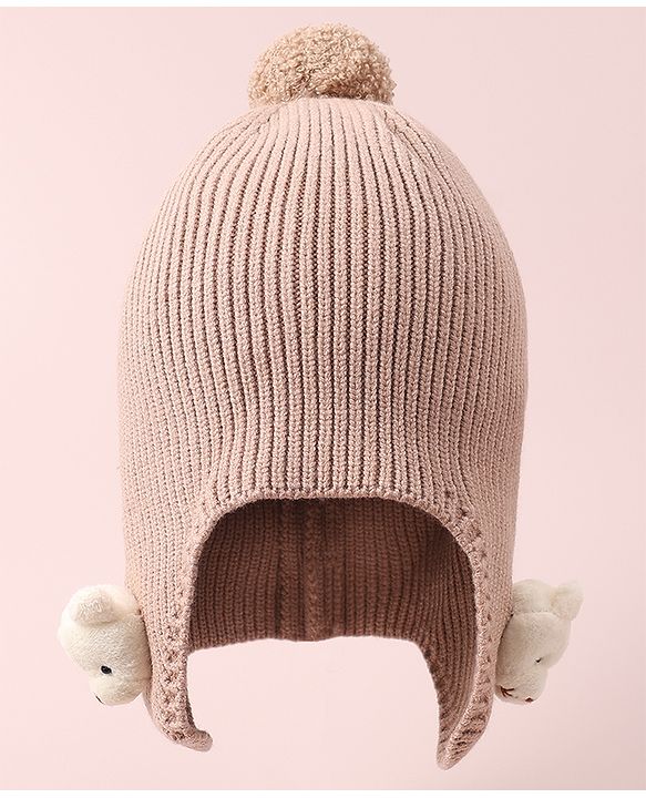 Babyhug Woollen Cap & Muffler Set with Bear Applique - Maroon