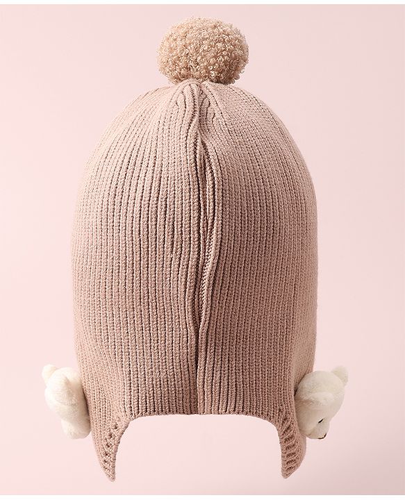 Babyhug Woollen Cap & Muffler Set with Bear Applique - Maroon