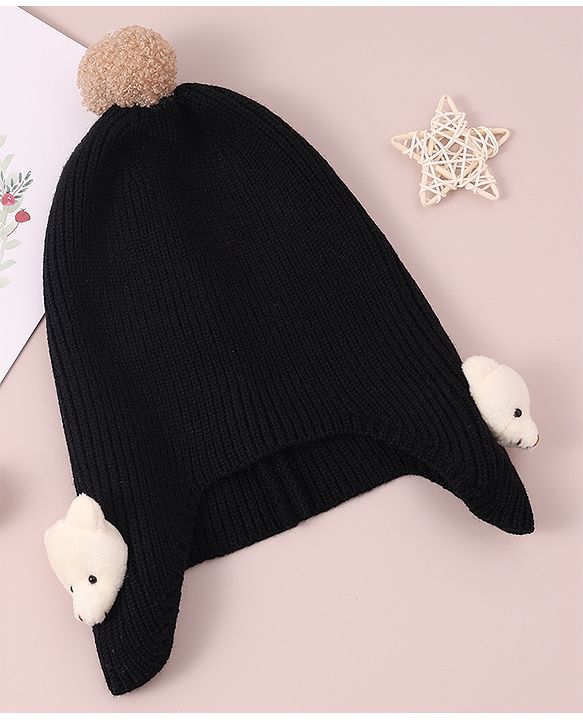 Babyhug Woollen Cap & Muffler Set with Bear Applique - Maroon