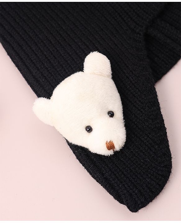 Babyhug Woollen Cap & Muffler Set with Bear Applique - Maroon