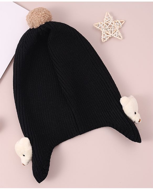 Babyhug Woollen Cap & Muffler Set with Bear Applique - Maroon