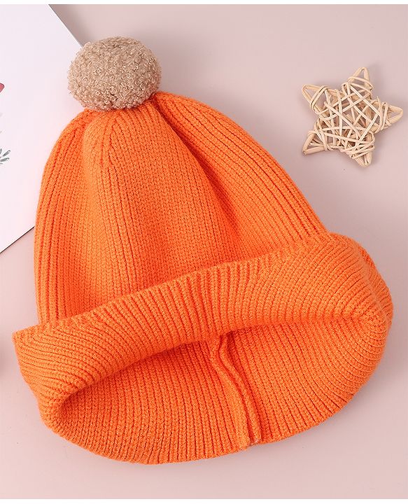 Babyhug Woollen Cap & Muffler Set with Bear Applique - Maroon