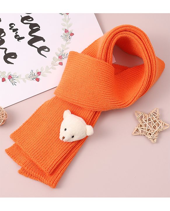 Babyhug Woollen Cap & Muffler Set with Bear Applique - Maroon