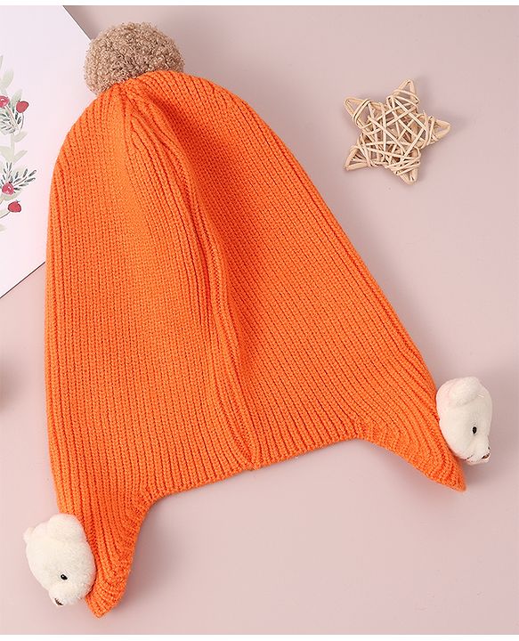 Babyhug Woollen Cap & Muffler Set with Bear Applique - Maroon