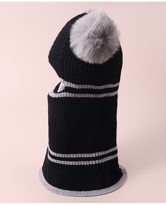 Babyhug Monkey Cap with Bear Applique -  Black