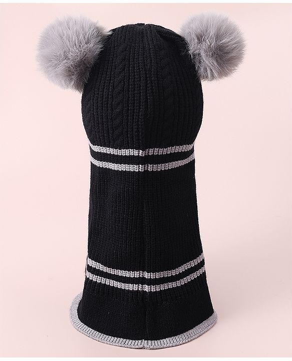 Babyhug Monkey Cap with Bear Applique -  Black