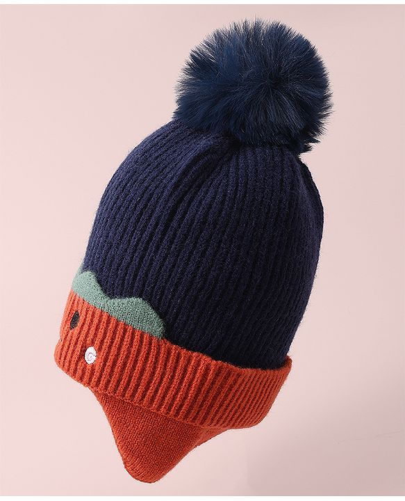 Babyhug Woolen Cap & Muffler Set with Pom Pom - Dark Blue