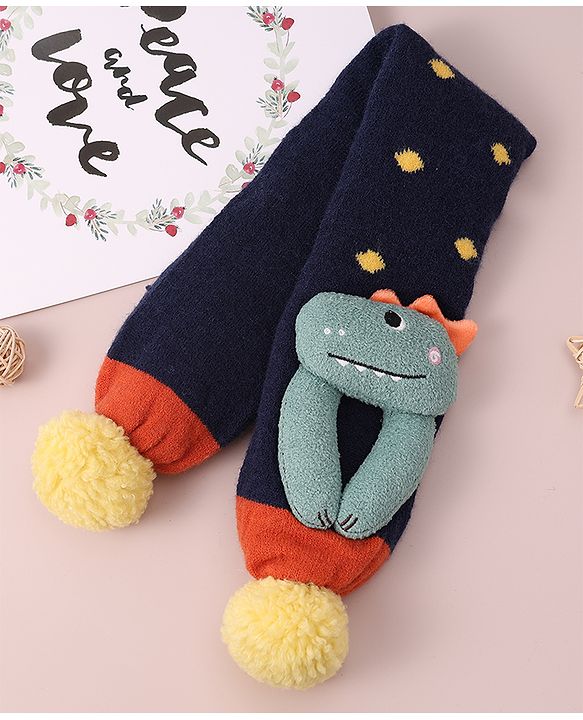 Babyhug Woolen Cap & Muffler Set with Pom Pom - Dark Blue