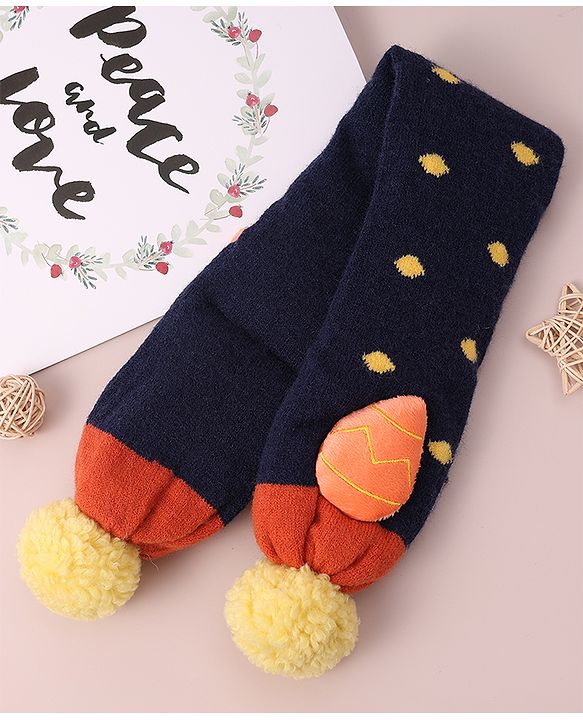 Babyhug Woolen Cap & Muffler Set with Pom Pom - Dark Blue