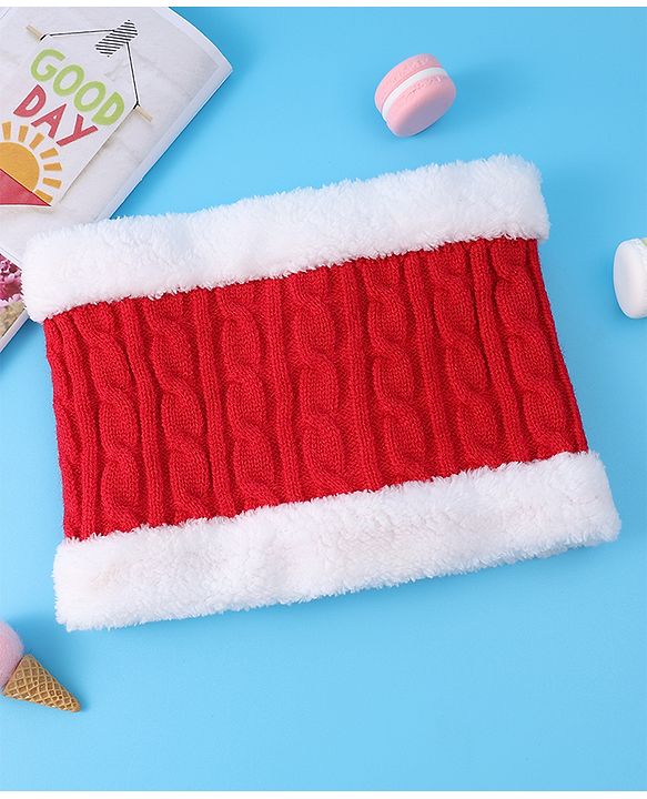 Pine Kids Woolen Cap & Muffler Set with Pom Pom - Red