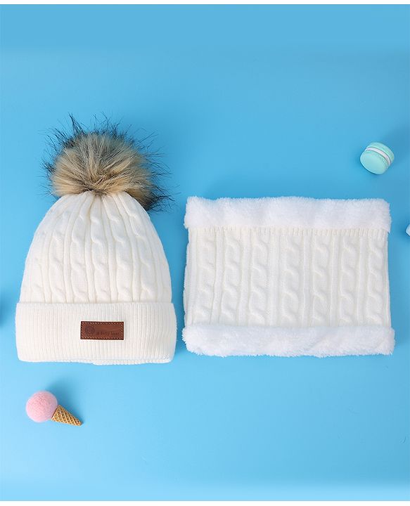 Pine Kids Woolen Cap & Muffler Set with Pom Pom - Red