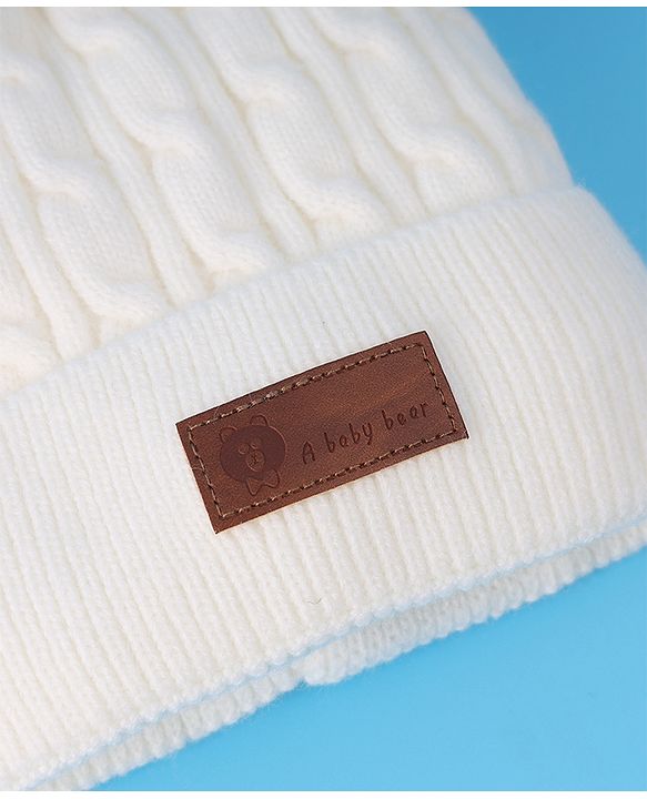 Pine Kids Woolen Cap & Muffler Set with Pom Pom - White