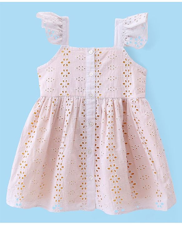 Babyhug Woven Frill Sleeves Frock With Bow Applique - White