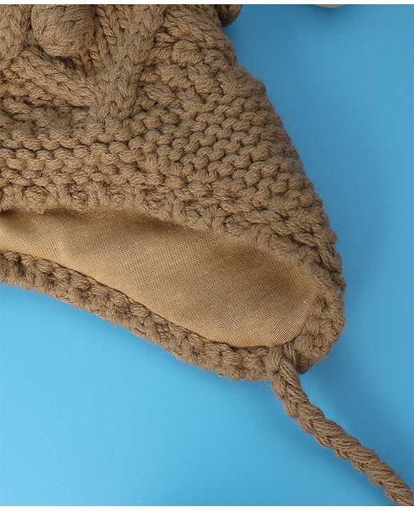 Pine Kids  Cable Knit Pom Pom Woollen Cap with Knot - Light Brown