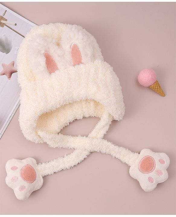 Babyhug Woolen Cap with Knot - White