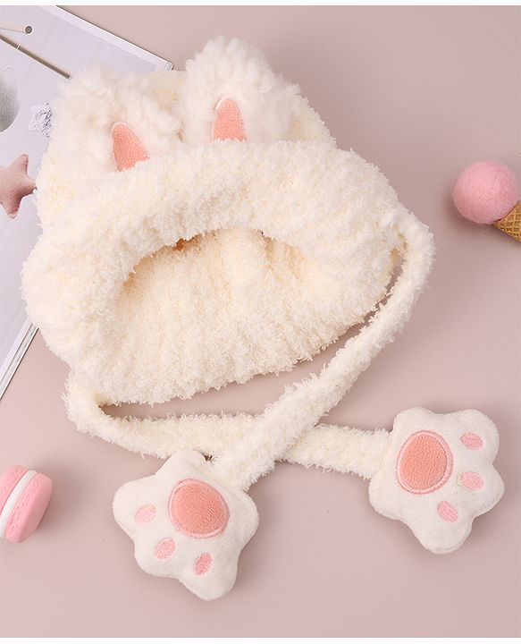 Babyhug Woolen Cap with Knot - White
