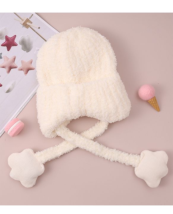 Babyhug Woolen Cap with Knot - White