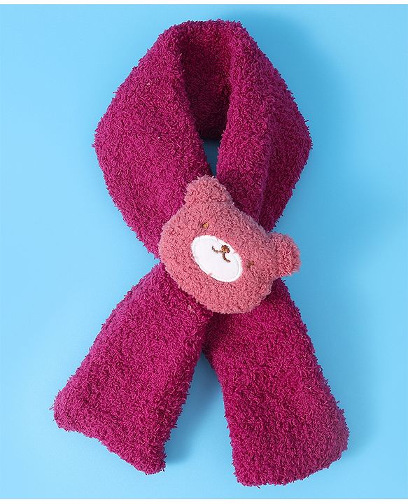 Babyhug Woolen Cap & Muffler Set with Teddy Bear Applique - Fuchsia