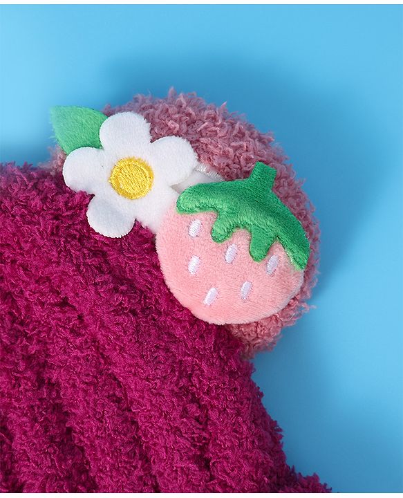 Babyhug Woolen Cap & Muffler Set with Teddy Bear Applique - Fuchsia