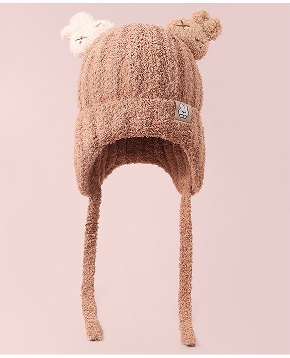 Babyhug Woollen Cap & Sets with Knot & Applique - Brown