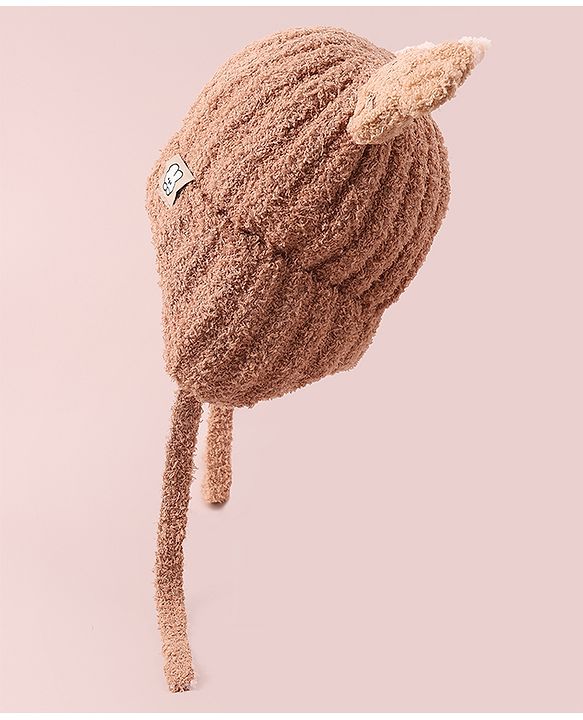 Babyhug Woollen Cap & Sets with Knot & Applique - Brown