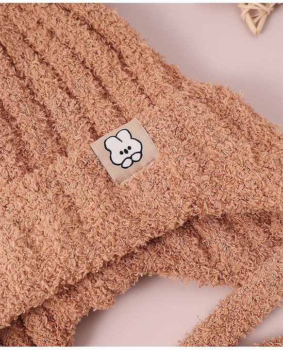 Babyhug Woollen Cap & Sets with Knot & Applique - Brown