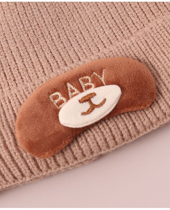 Babyhug Woollen Cap with Knot & Applique - Beige