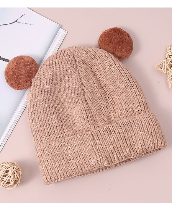 Babyhug Woollen Cap with Knot & Applique - Beige
