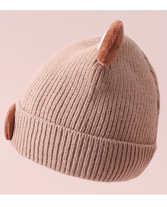 Babyhug Woollen Cap with Knot & Applique - Beige