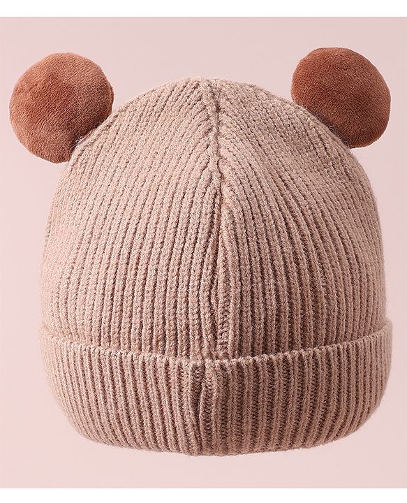 Babyhug Woollen Cap with Knot & Applique - Beige