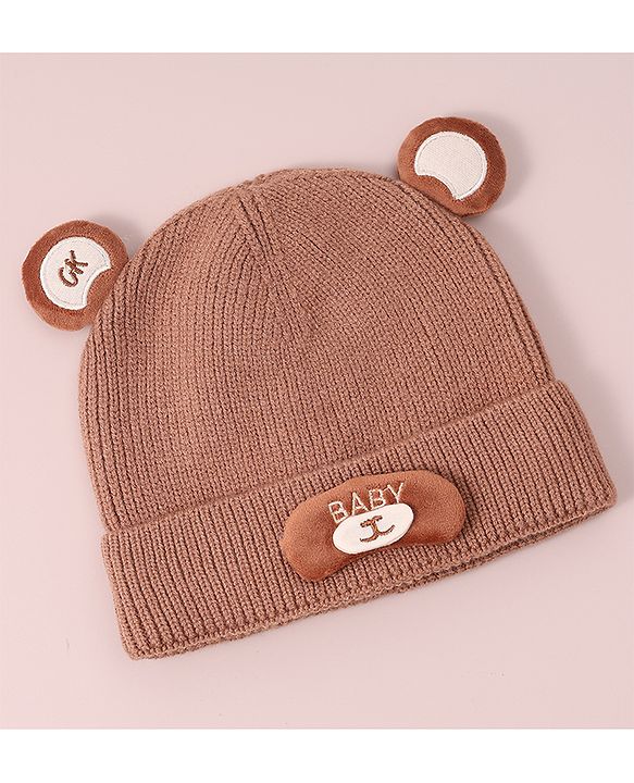 Babyhug Woollen Cap with Knot & Applique - Brown
