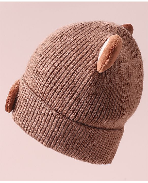 Babyhug Woollen Cap with Knot & Applique - Brown