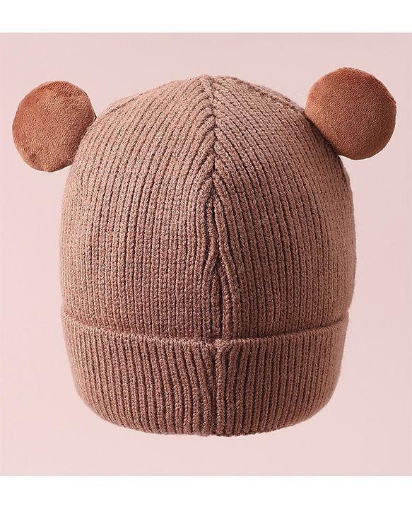Babyhug Woollen Cap with Knot & Applique - Brown