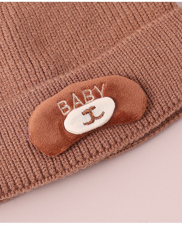 Babyhug Woollen Cap with Knot & Applique - Brown
