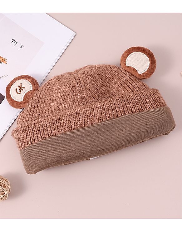 Babyhug Woollen Cap with Knot & Applique - Brown