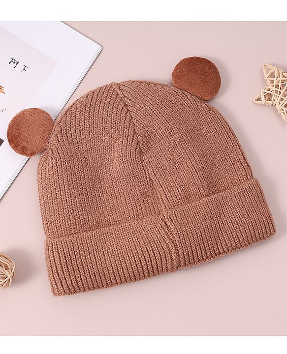 Babyhug Woollen Cap with Knot & Applique - Brown