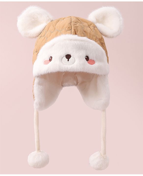 Babyhug Woollen Cap with Knot & Applique - Khaki