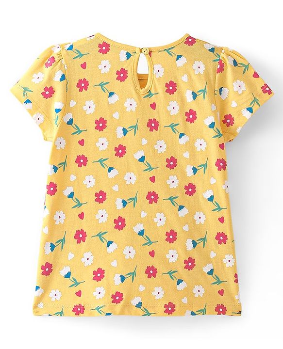 Babyhug Cotton Knit Half Sleeves Tops with Polka Dots & Floral Print Pack of 3 - Pink Blue & Yellow